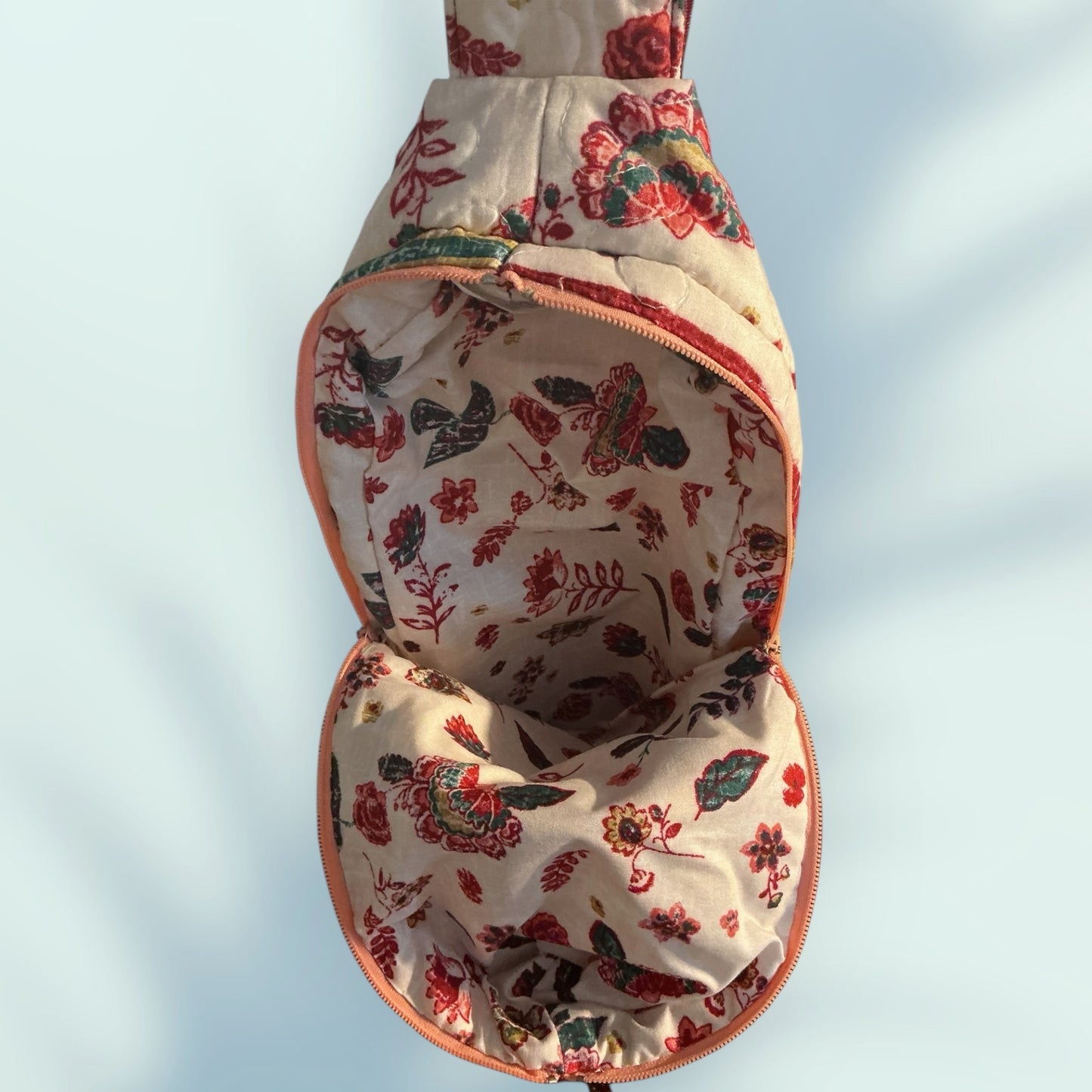 Upcycled Handmade Quilted and Lined Crossbody Bag with Floral/Boho Motif