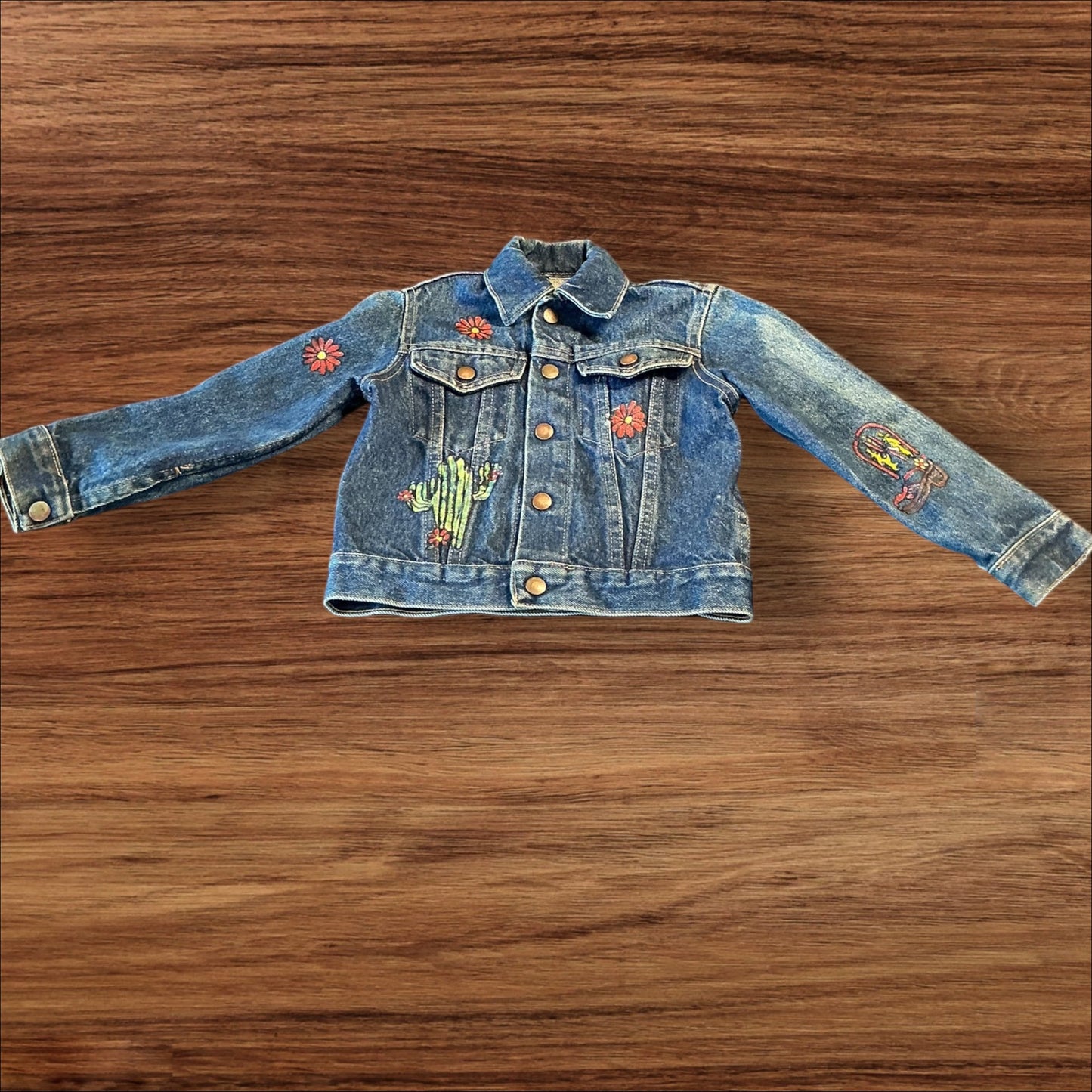 Upcycled Kids Denim Jacket with Hand Painted Western Motifs