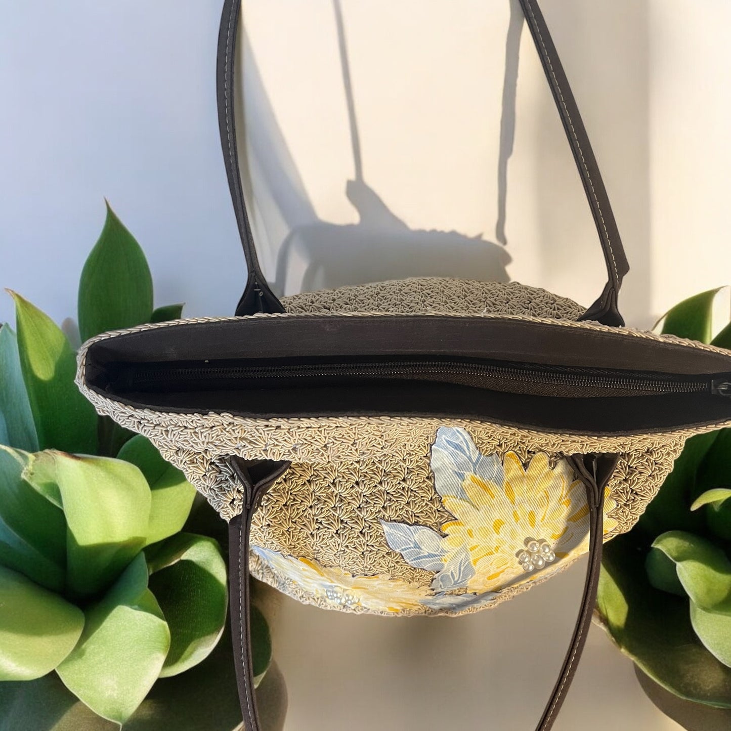 Floral Unique Upcycled Crochet Purse with Handles