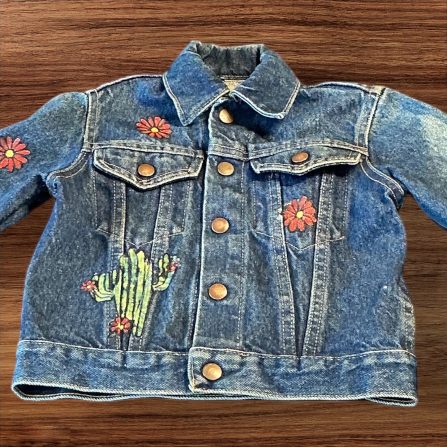 Upcycled Kids Denim Jacket with Hand Painted Western Motifs