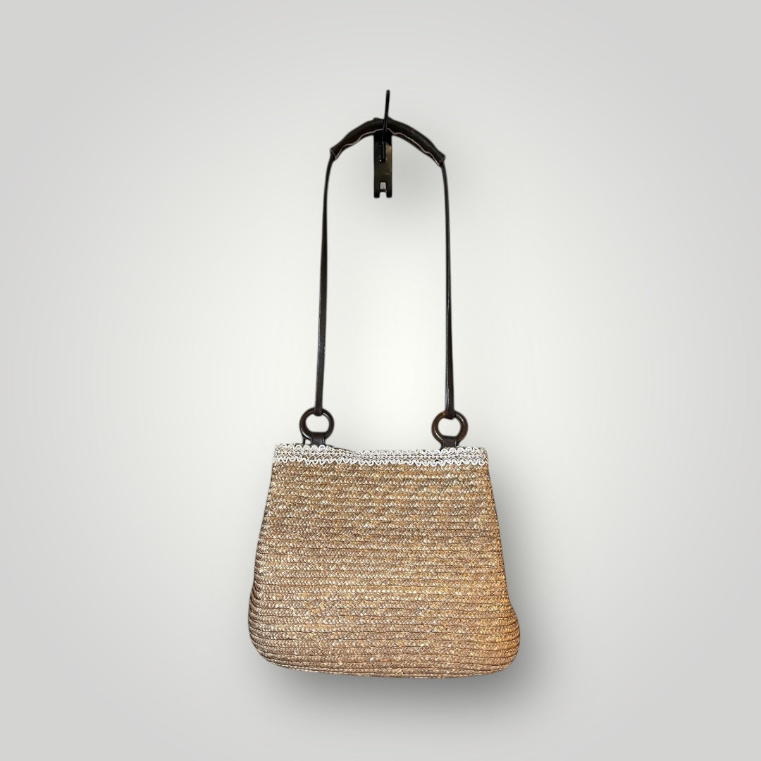 Unique Upcycled Floral Appliqué Embellished Straw Handbag