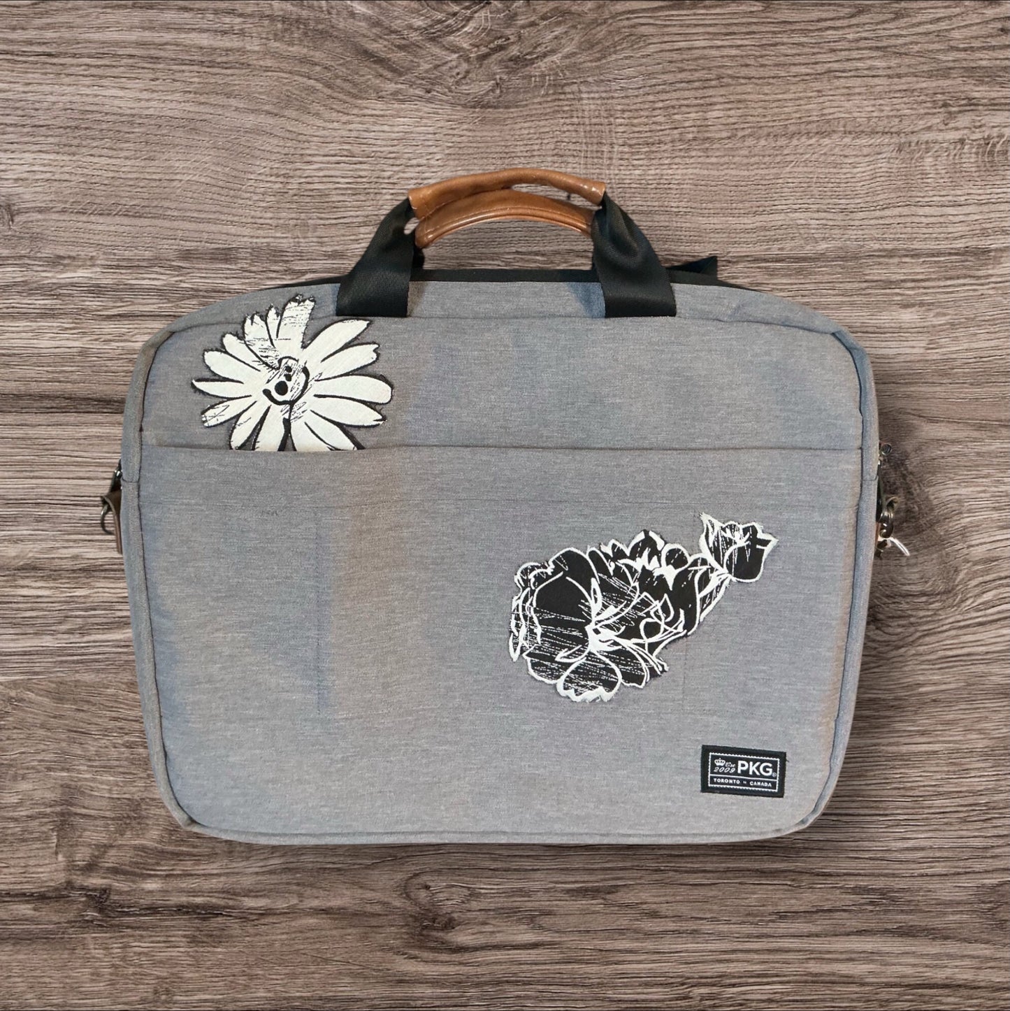 Upcycled Floral Embellished Computer Messenger Bag with Carry Strap and Pockets