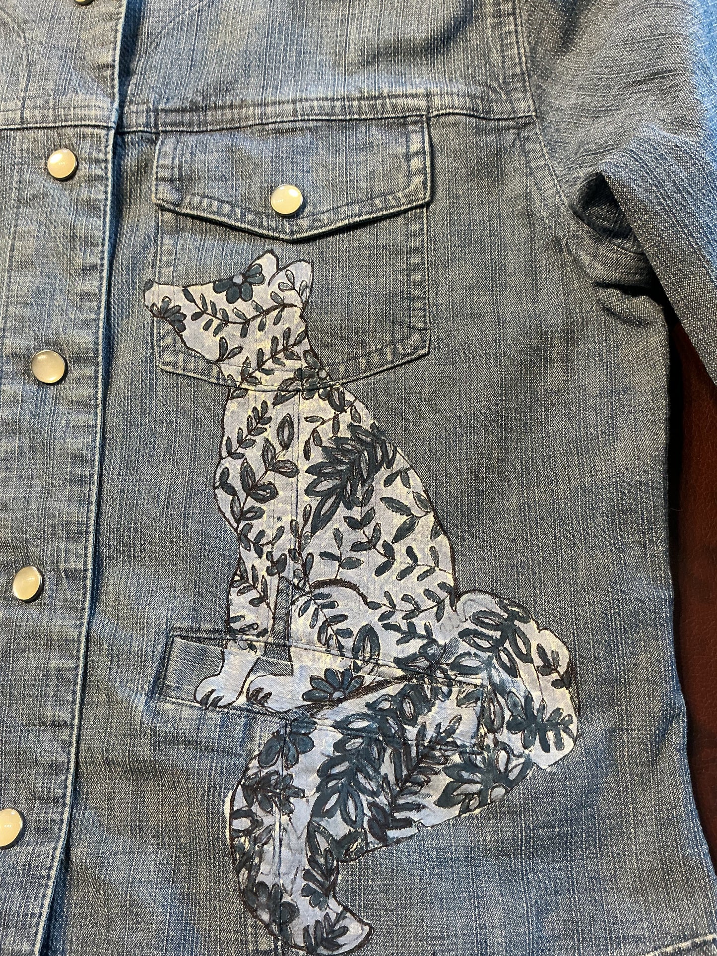 Upcycled Boho Women’s Size S Southwestern Denim Jacket with Hand Painted Wolves/ Coyotes