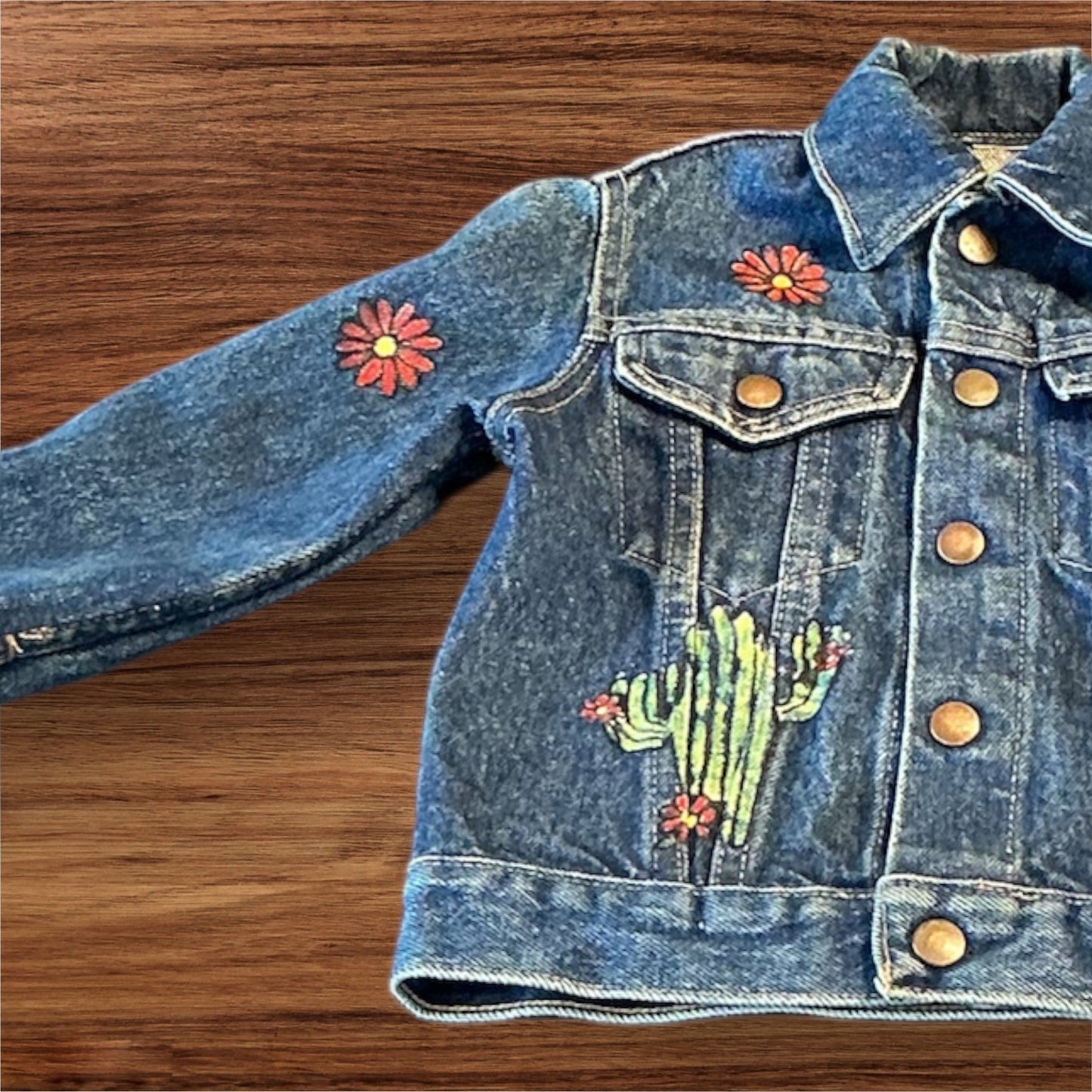 Upcycled Kids Denim Jacket with Hand Painted Western Motifs