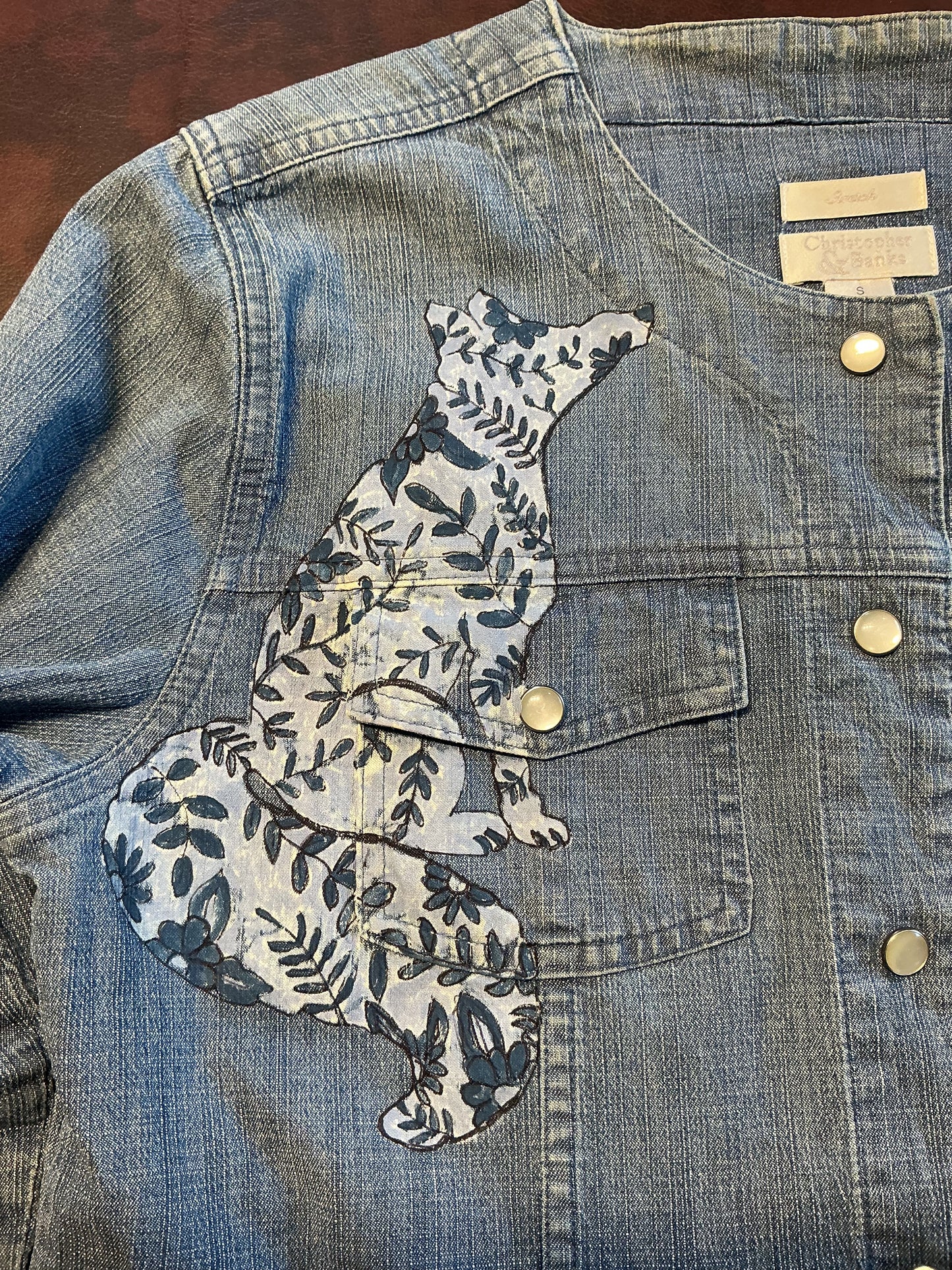 Upcycled Boho Women’s Size S Southwestern Denim Jacket with Hand Painted Wolves/ Coyotes