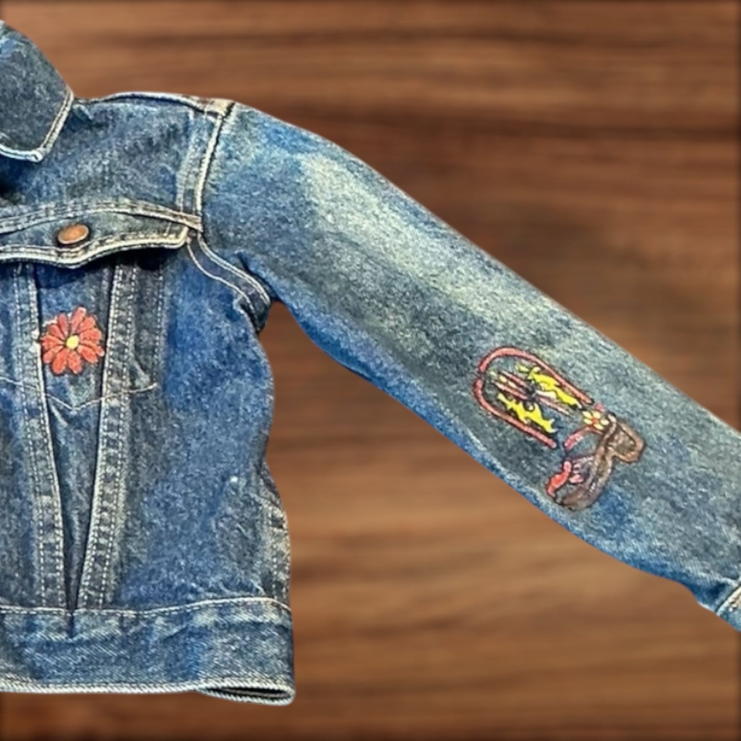 Upcycled Kids Denim Jacket with Hand Painted Western Motifs