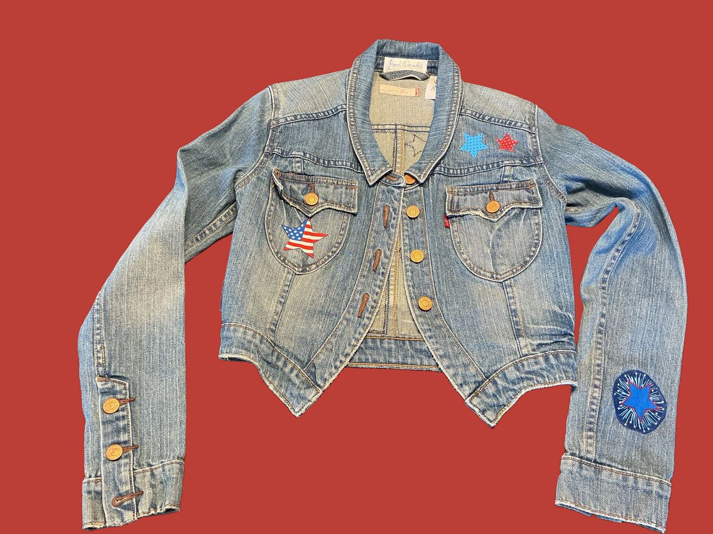 Unique Patriotic Women’s Levi Jacket with Star Embellishment