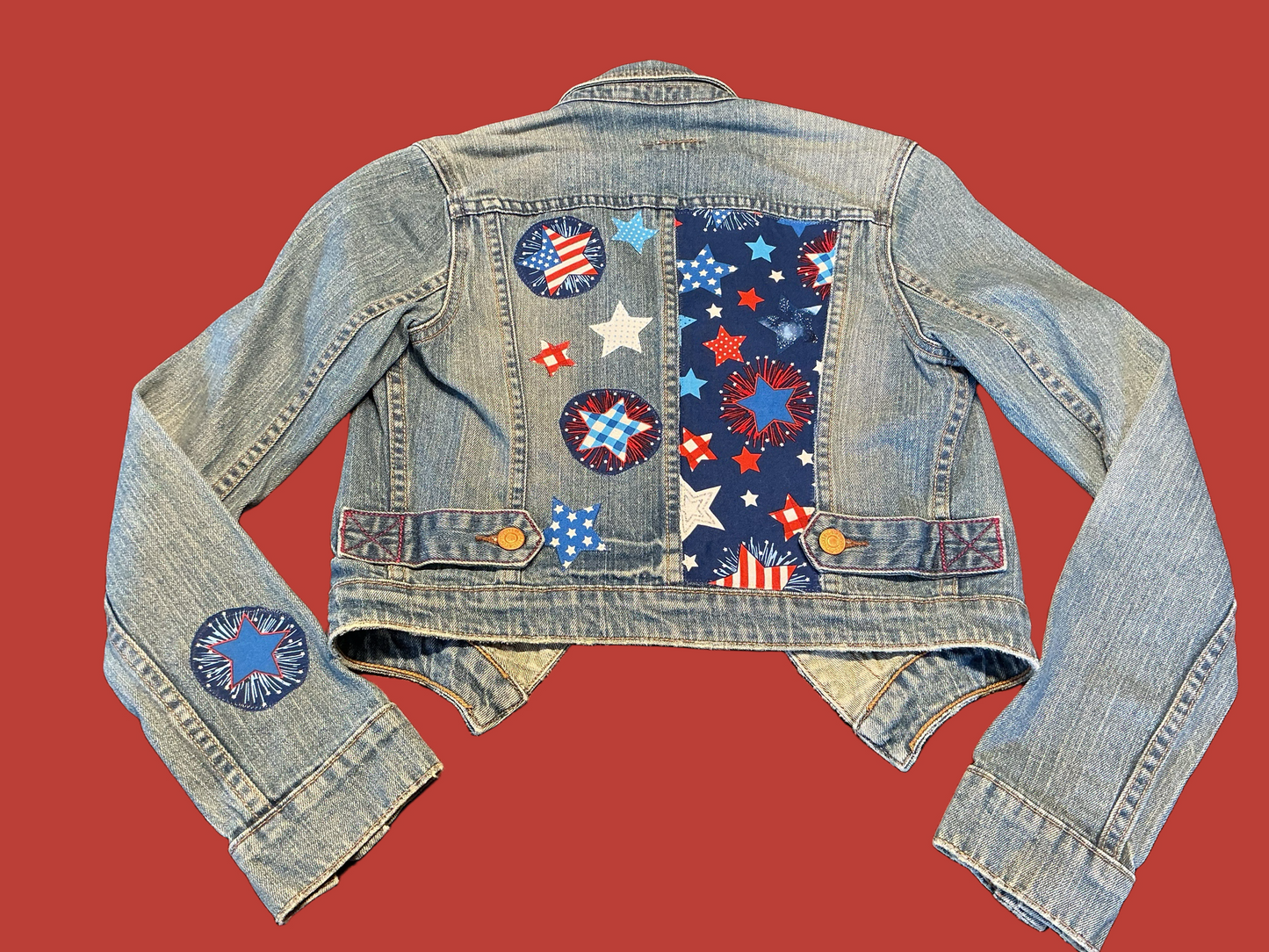 Unique Patriotic Women’s Levi Jacket with Star Embellishment