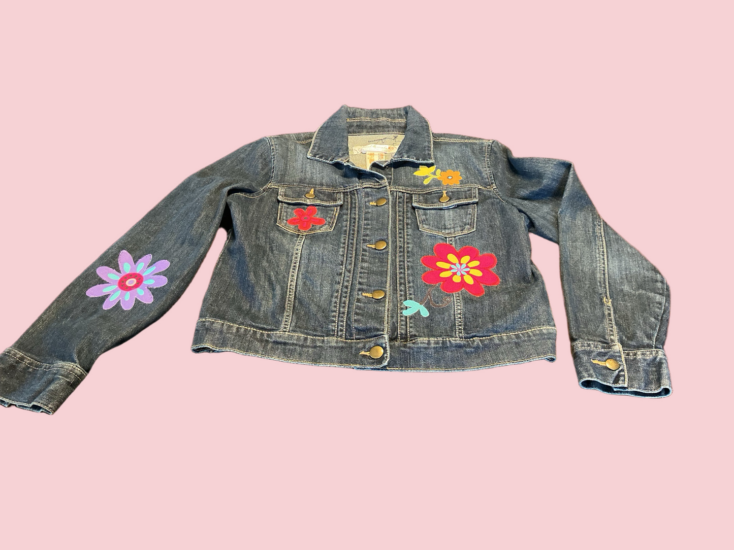 Upcycled Embellished Blue Jean Jacket-size M (women’s)
