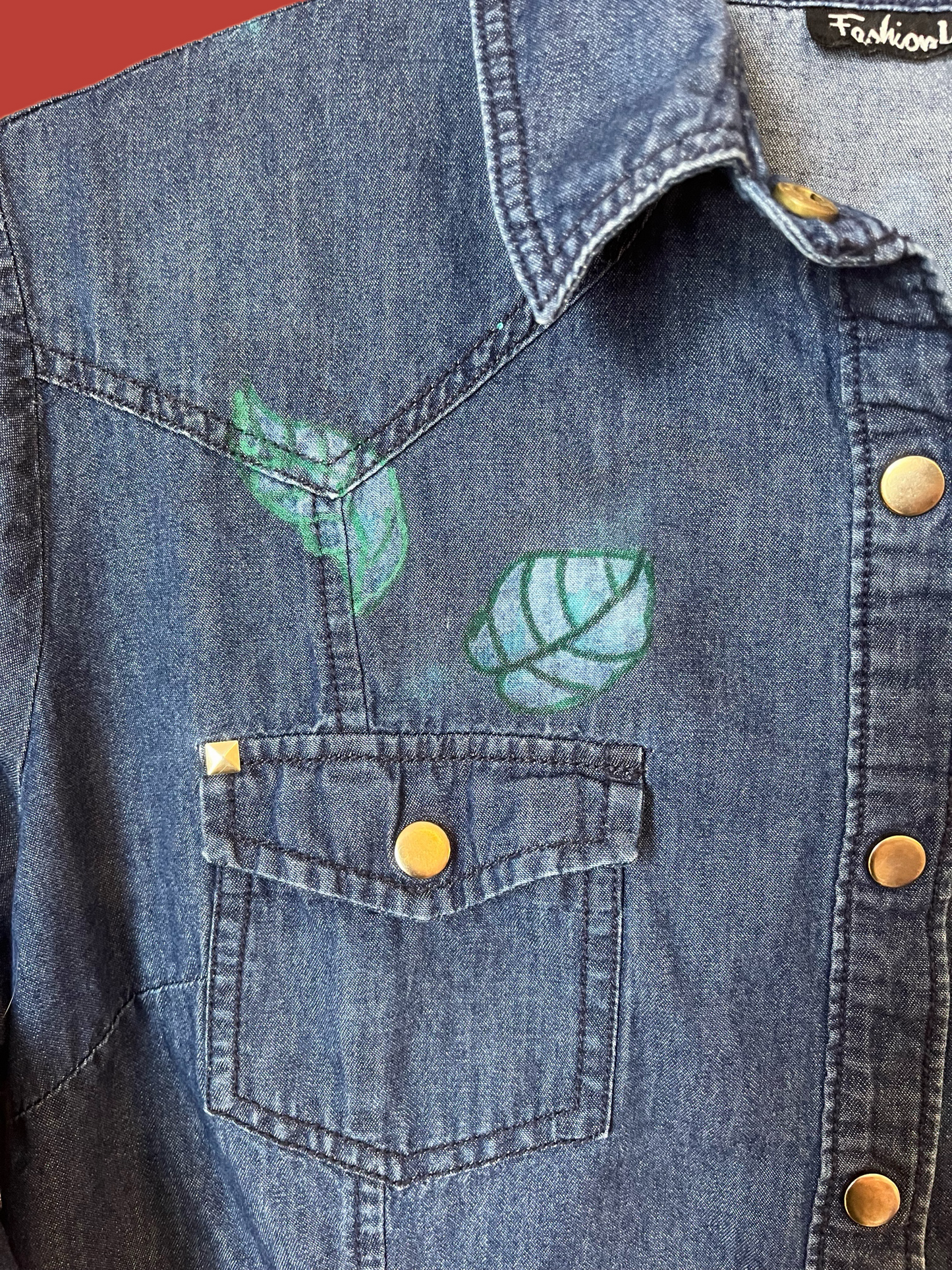 Unique Upcycled Women’s Denim Shirt with Sunflower Embellishment